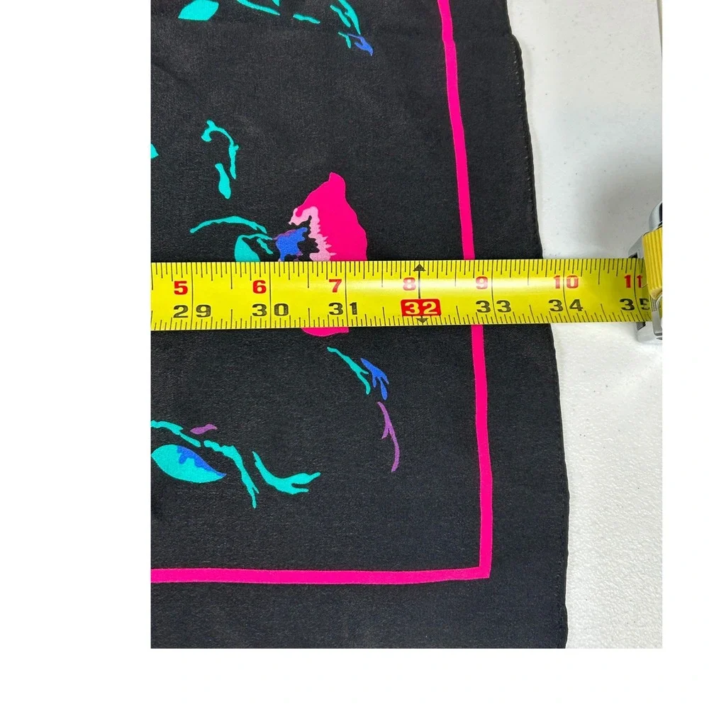Vintage Georgiou Scarf Womens Black Floral Silk Square Lightweight Made In Japan